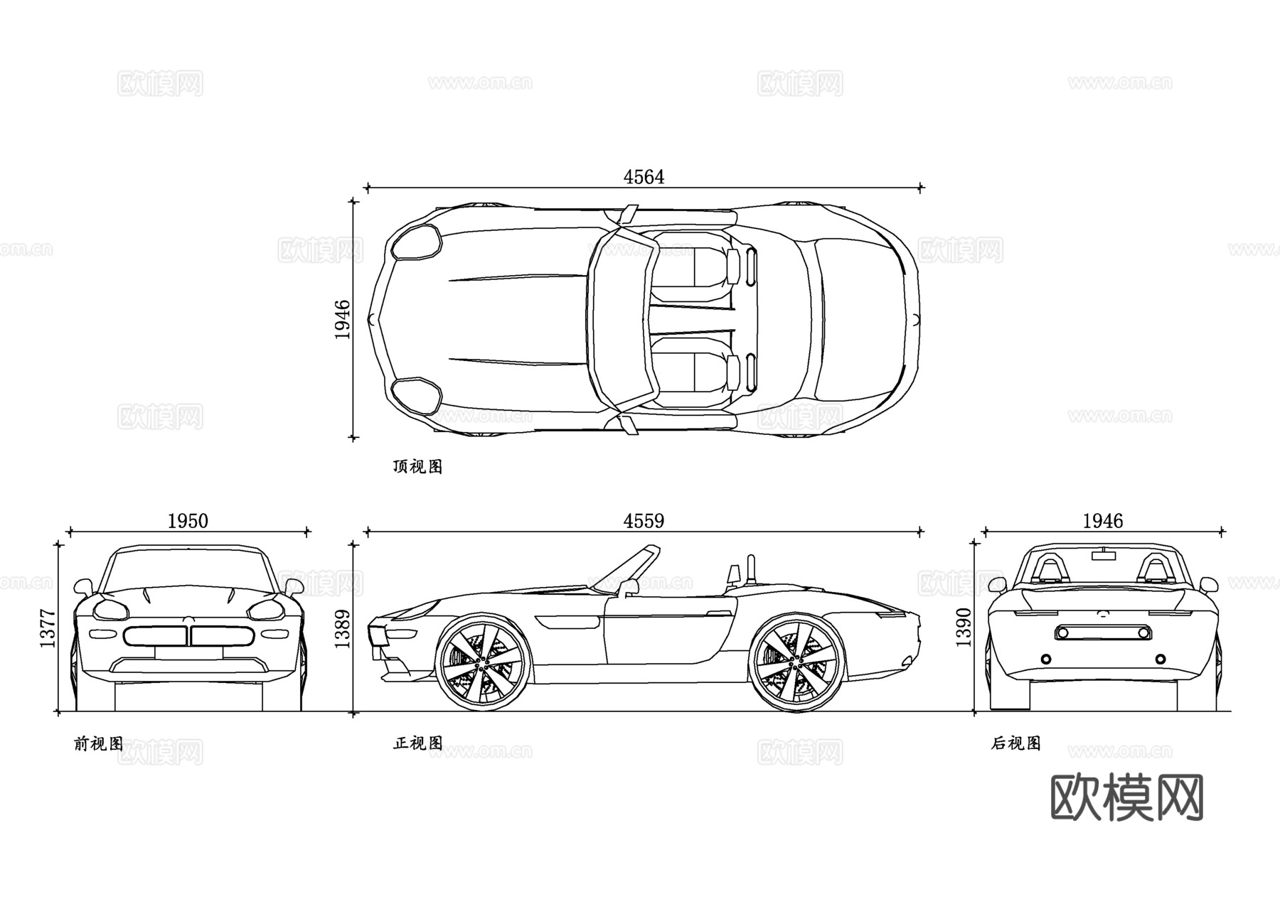 宝马 Z8 敞篷车 宝马Z8跑车 宝马Z8软顶敞篷 宝马经典cad施工图