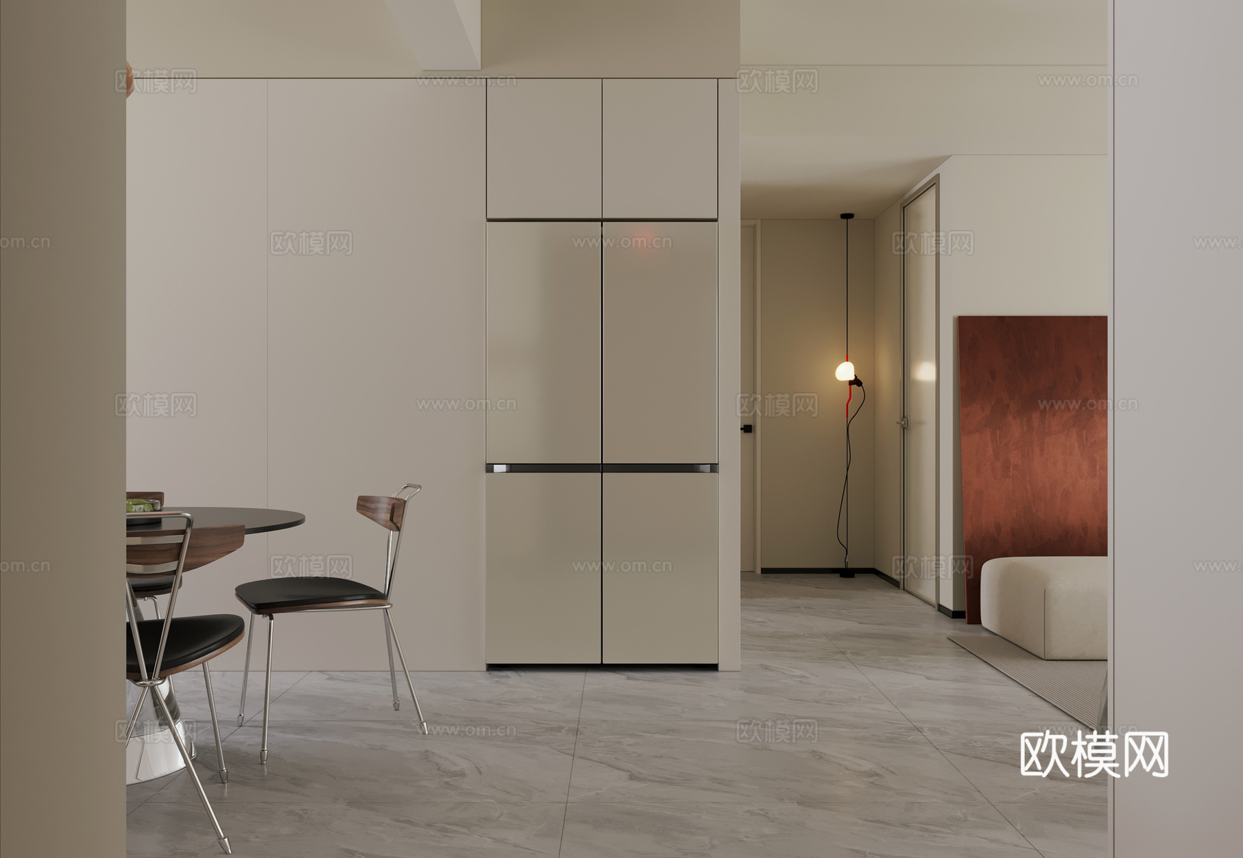 现代奶油风客餐厅 岛台餐厅 奶油风客餐厅3d模型下载（渲染图4）