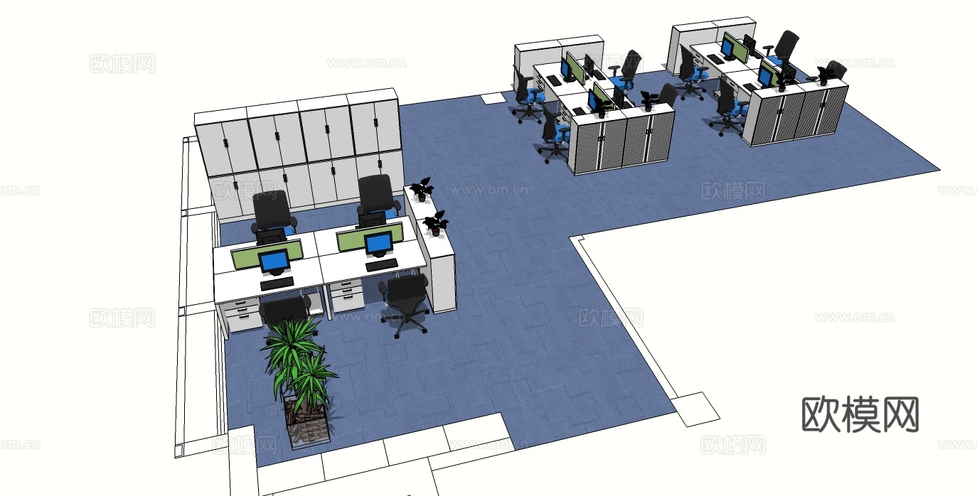 办公工位 文件柜 办公家具 工位 办公室 屏风工位su模型