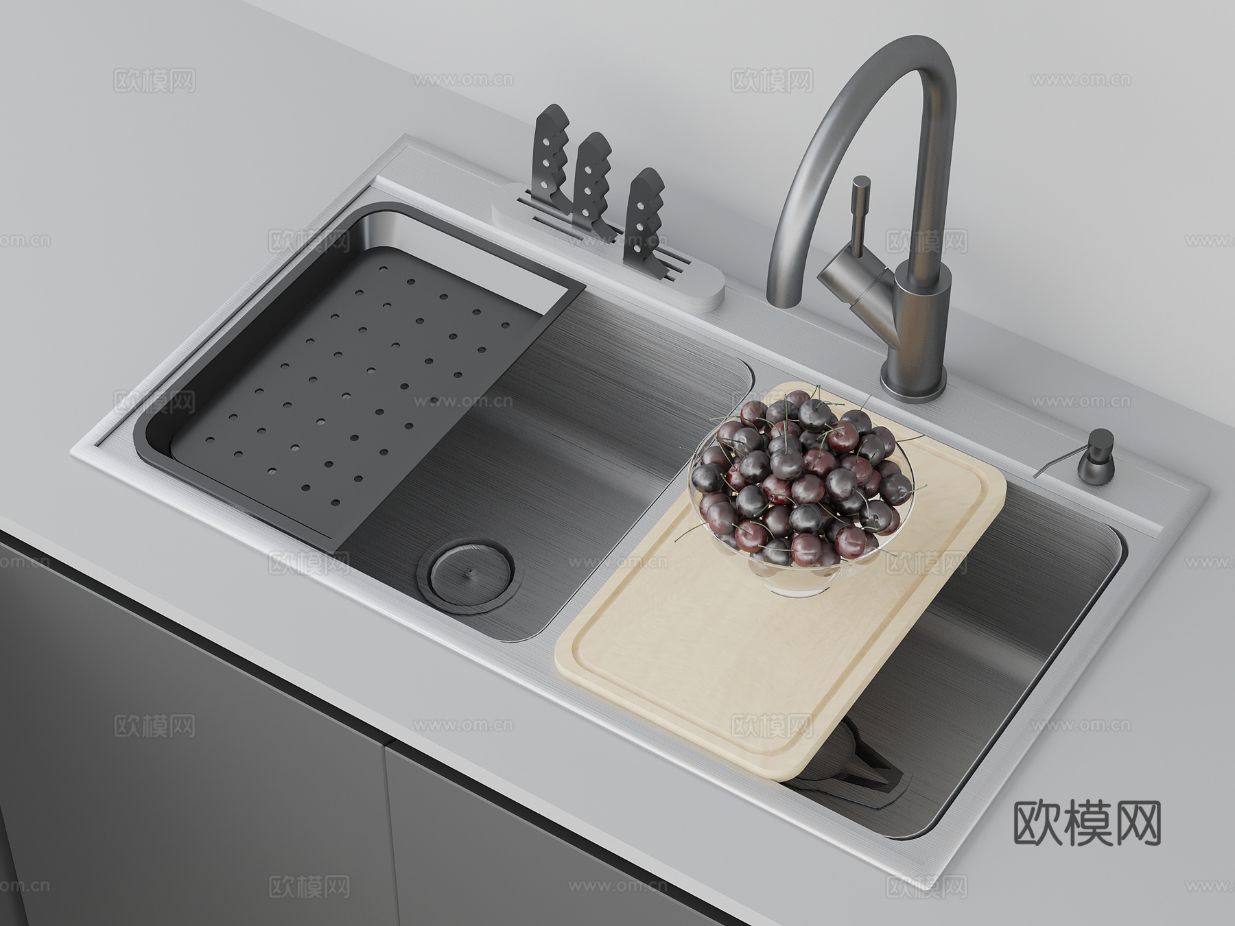 现代水槽 洗菜池 不锈钢水槽su模型