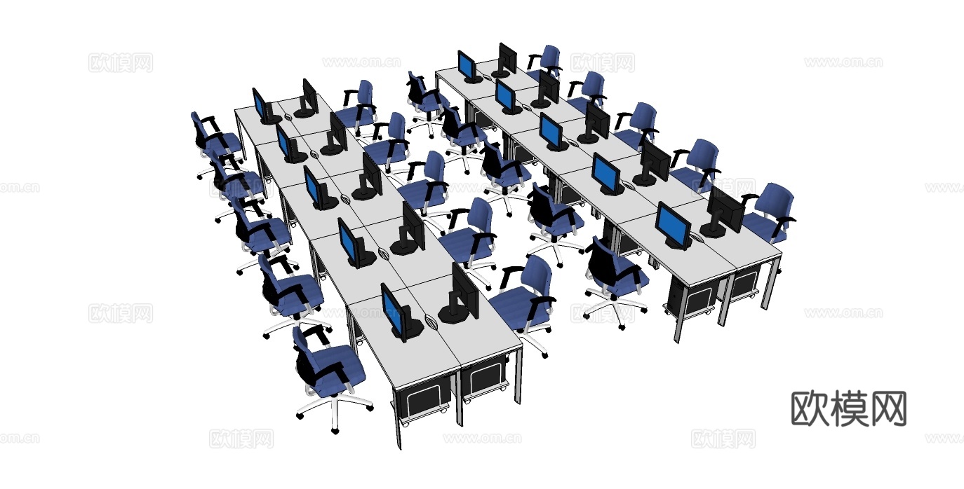 办公工位 文件柜 办公家具 工位 办公室 屏风工位su模型