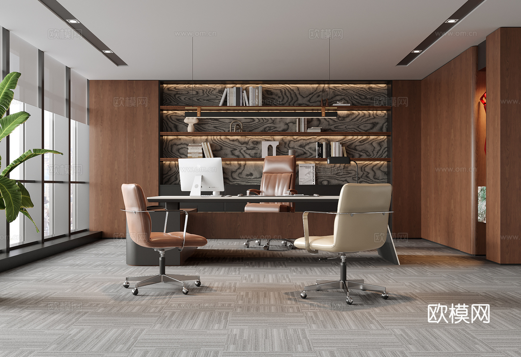 现代总经理办公室 老板办公室su模型