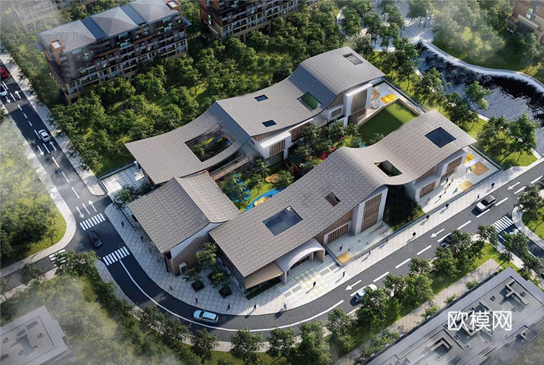 现代学校建筑su模型