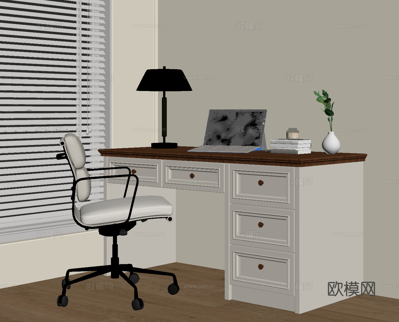 现代书桌椅 奶油风书桌椅su模型