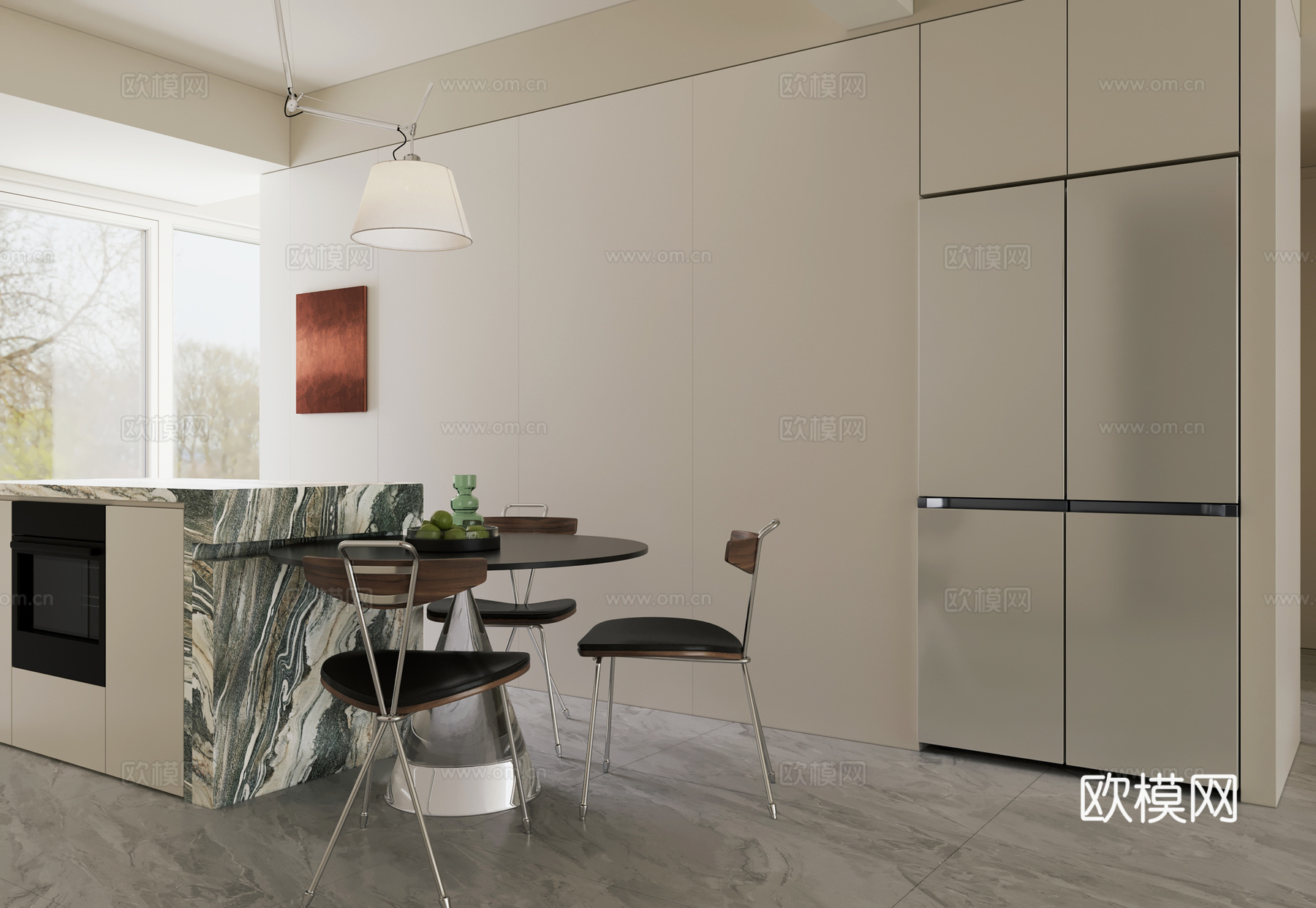 现代奶油风客餐厅 岛台餐厅 奶油风客餐厅3d模型下载（渲染图5）