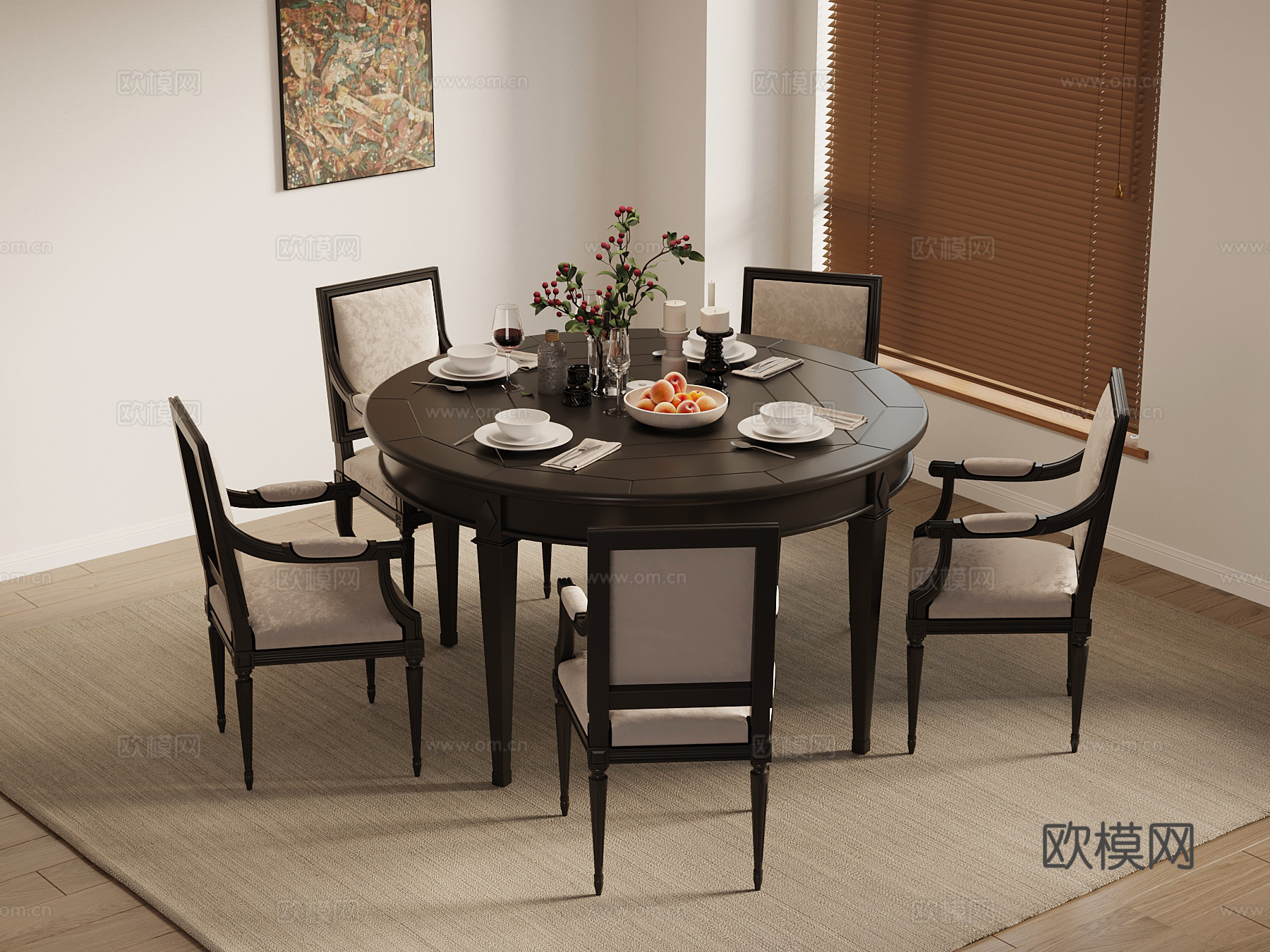 法式餐桌椅 圆形餐桌su模型