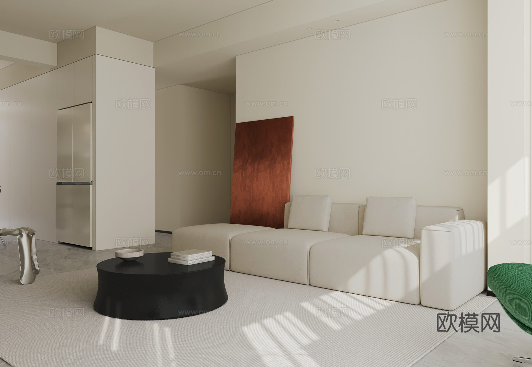 现代奶油风客餐厅 岛台餐厅 奶油风客餐厅3d模型下载（渲染图1）