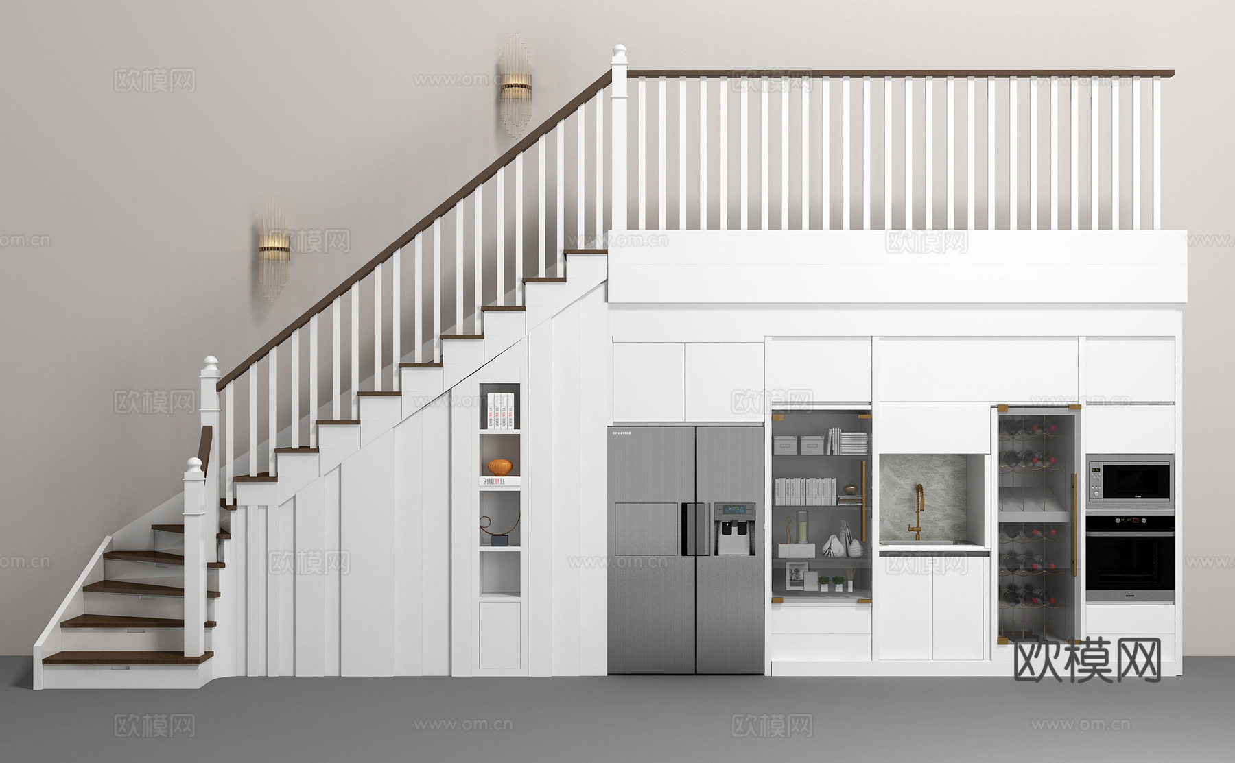 新古典简欧楼梯水吧模型组合3d模型下载