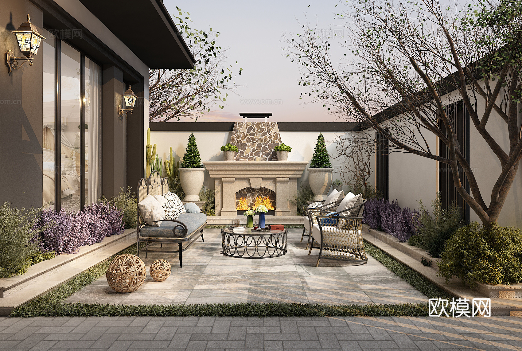 简欧法式庭院花园景观3d模型下载