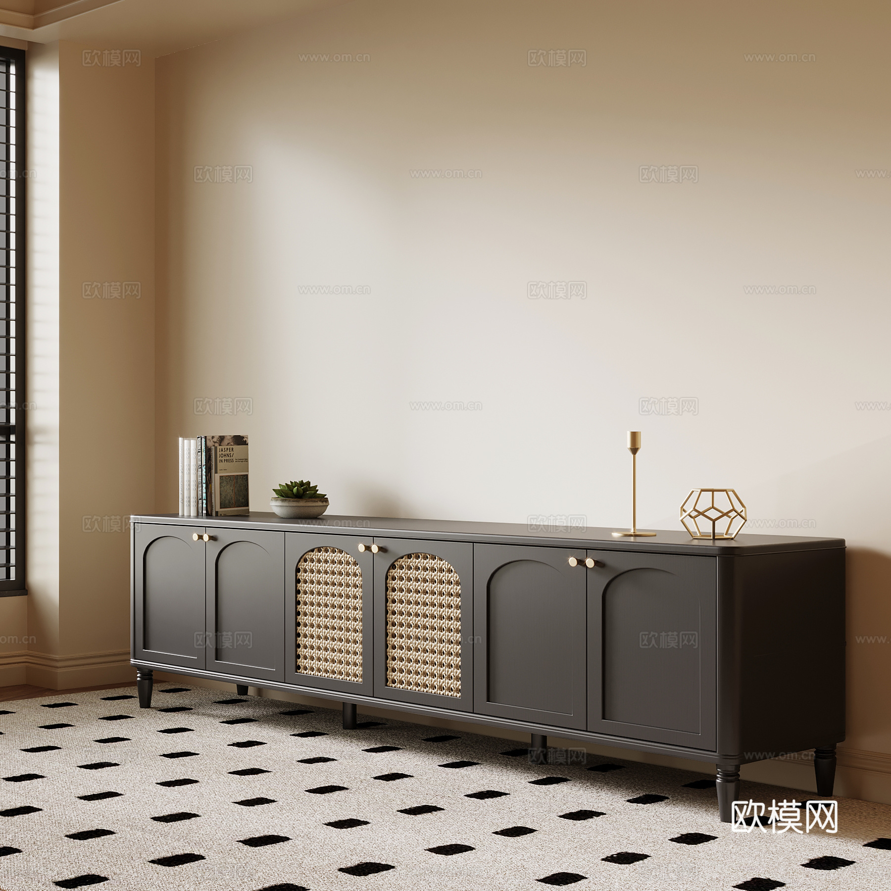 法式中古电视柜 边柜 矮柜su模型