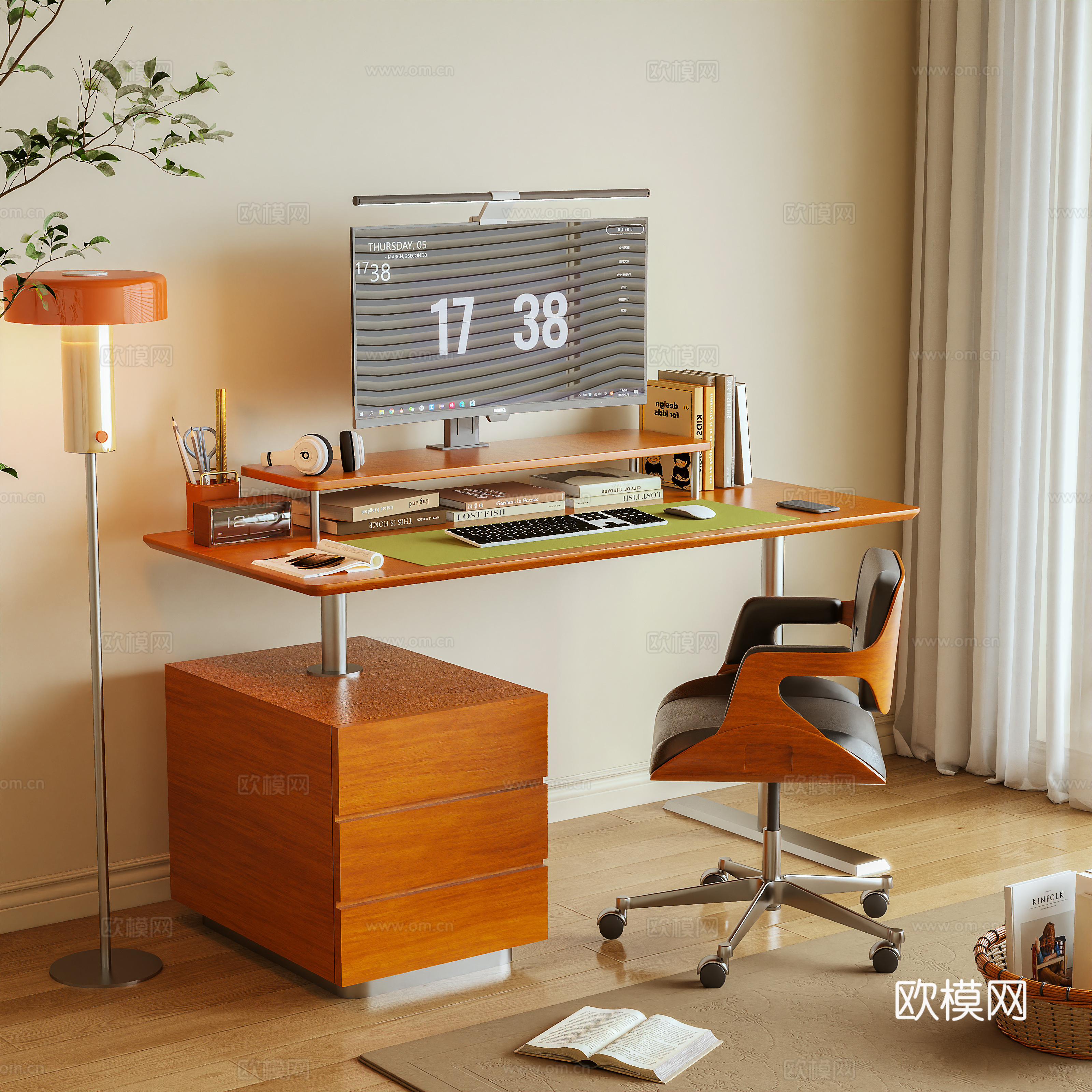 书桌 电脑桌 书籍 摆件3d模型下载