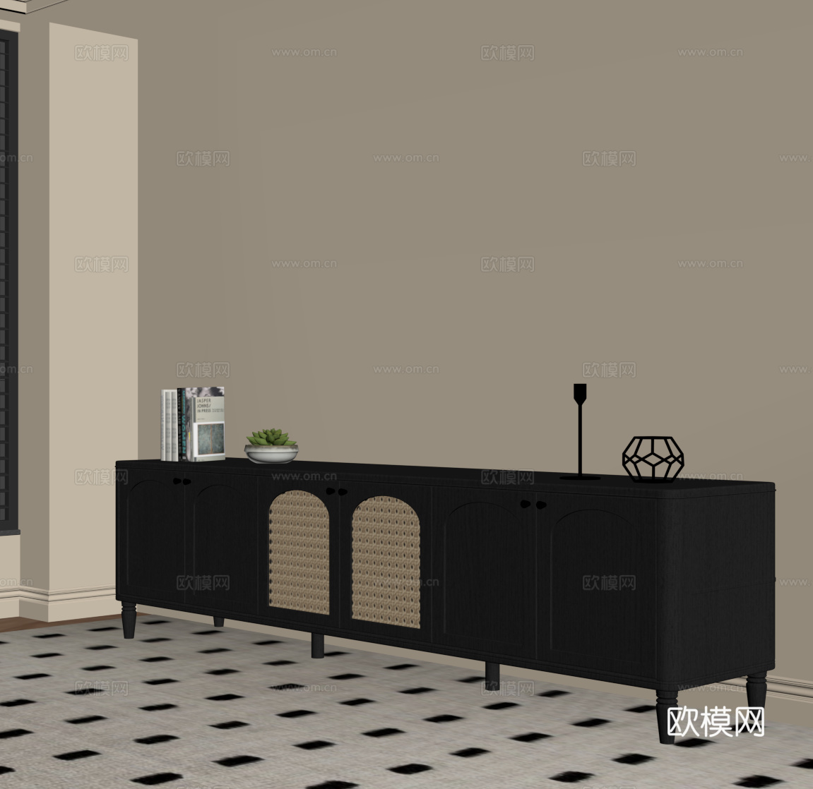 法式中古电视柜 边柜 矮柜su模型