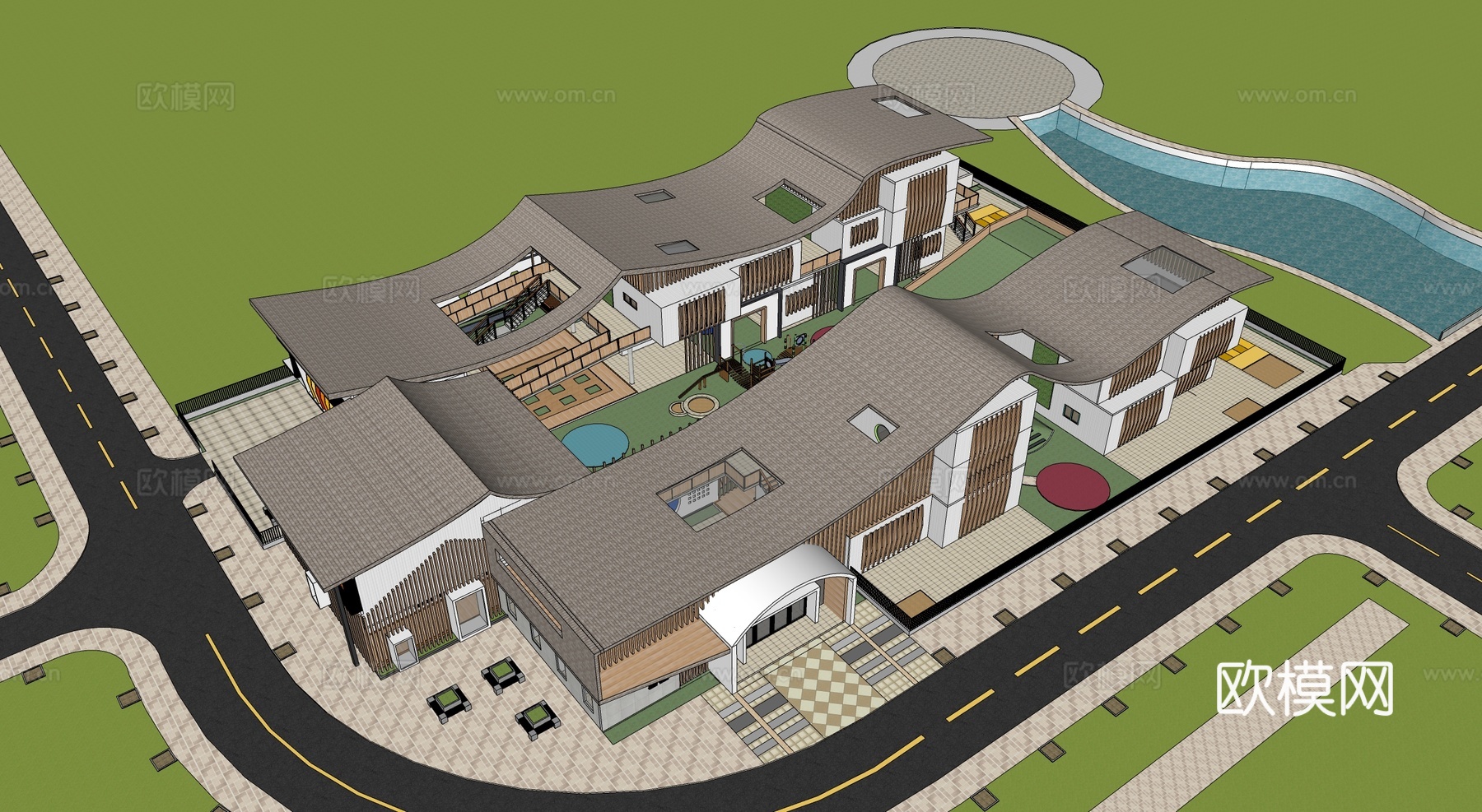 现代学校建筑su模型