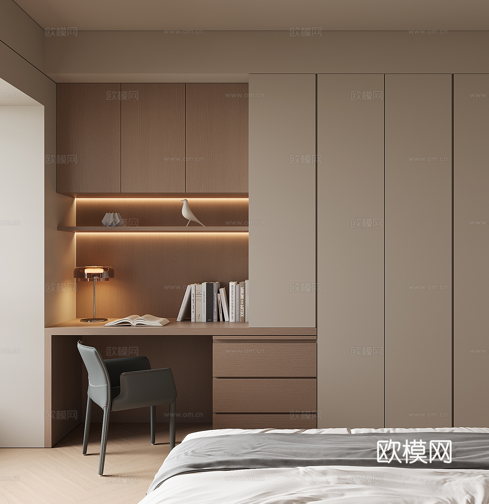 现代书桌一体柜su模型