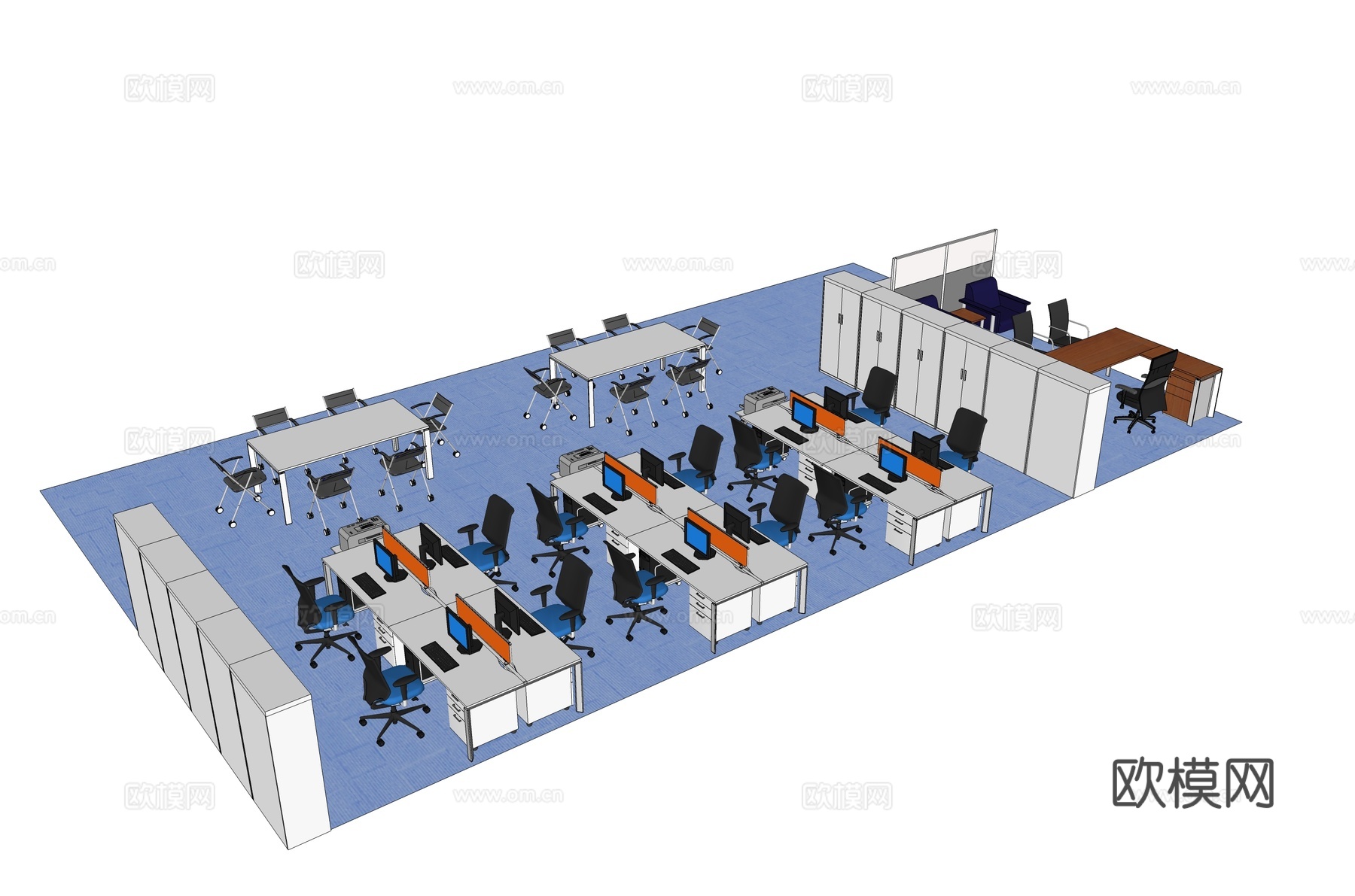 办公工位 文件柜 办公家具 工位 办公室 屏风工位su模型