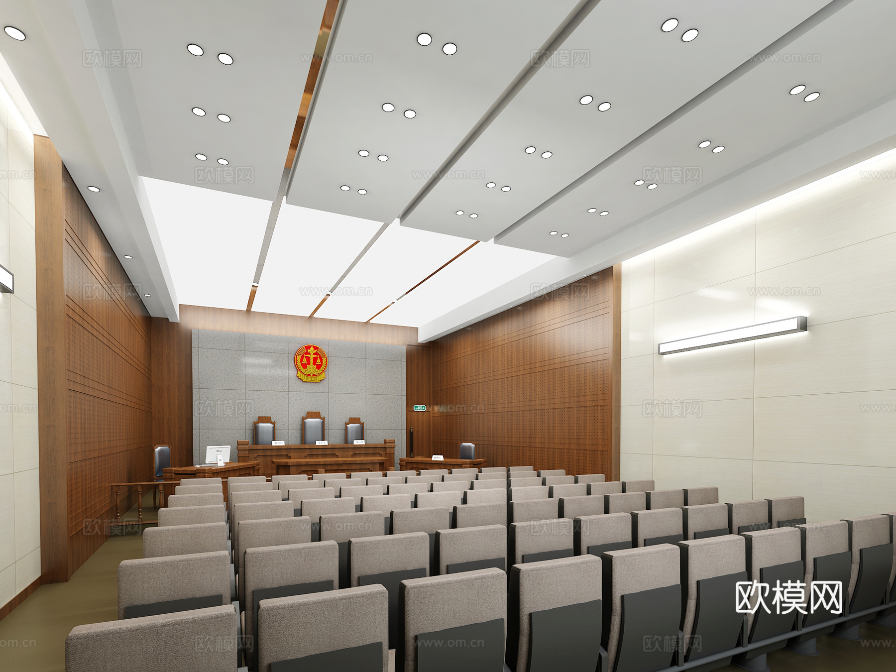 中式法庭法院审讯室壁灯护墙板3d模型下载