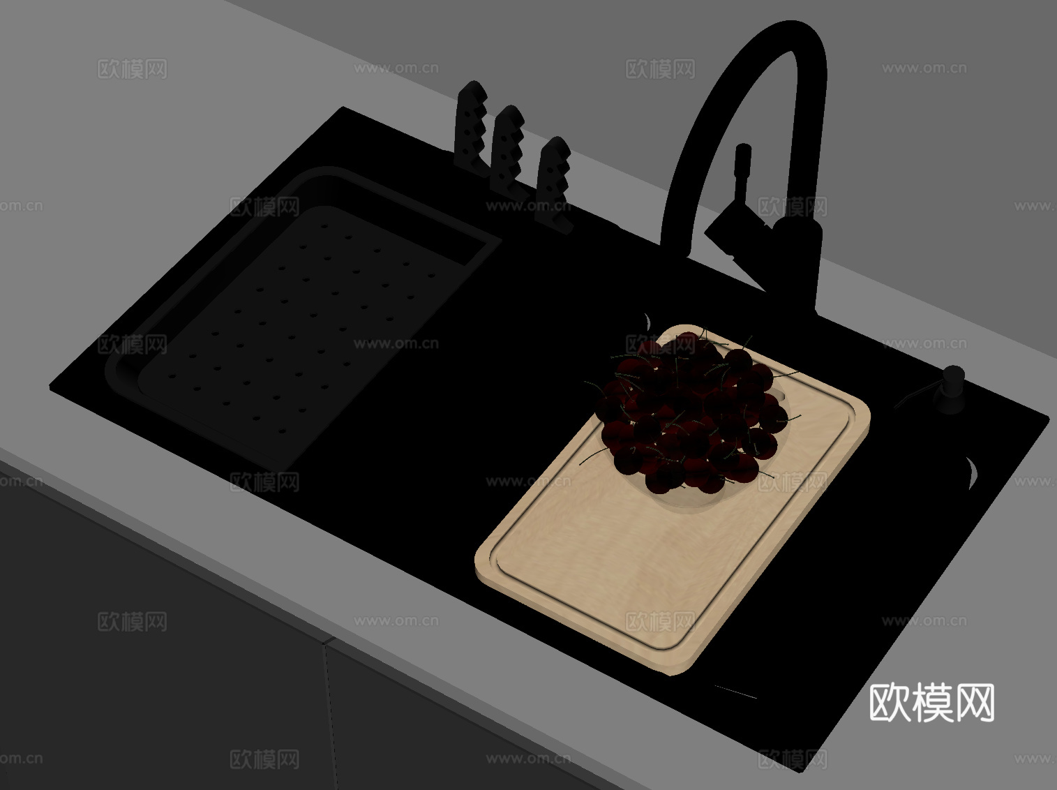 现代水槽 洗菜池 不锈钢水槽su模型