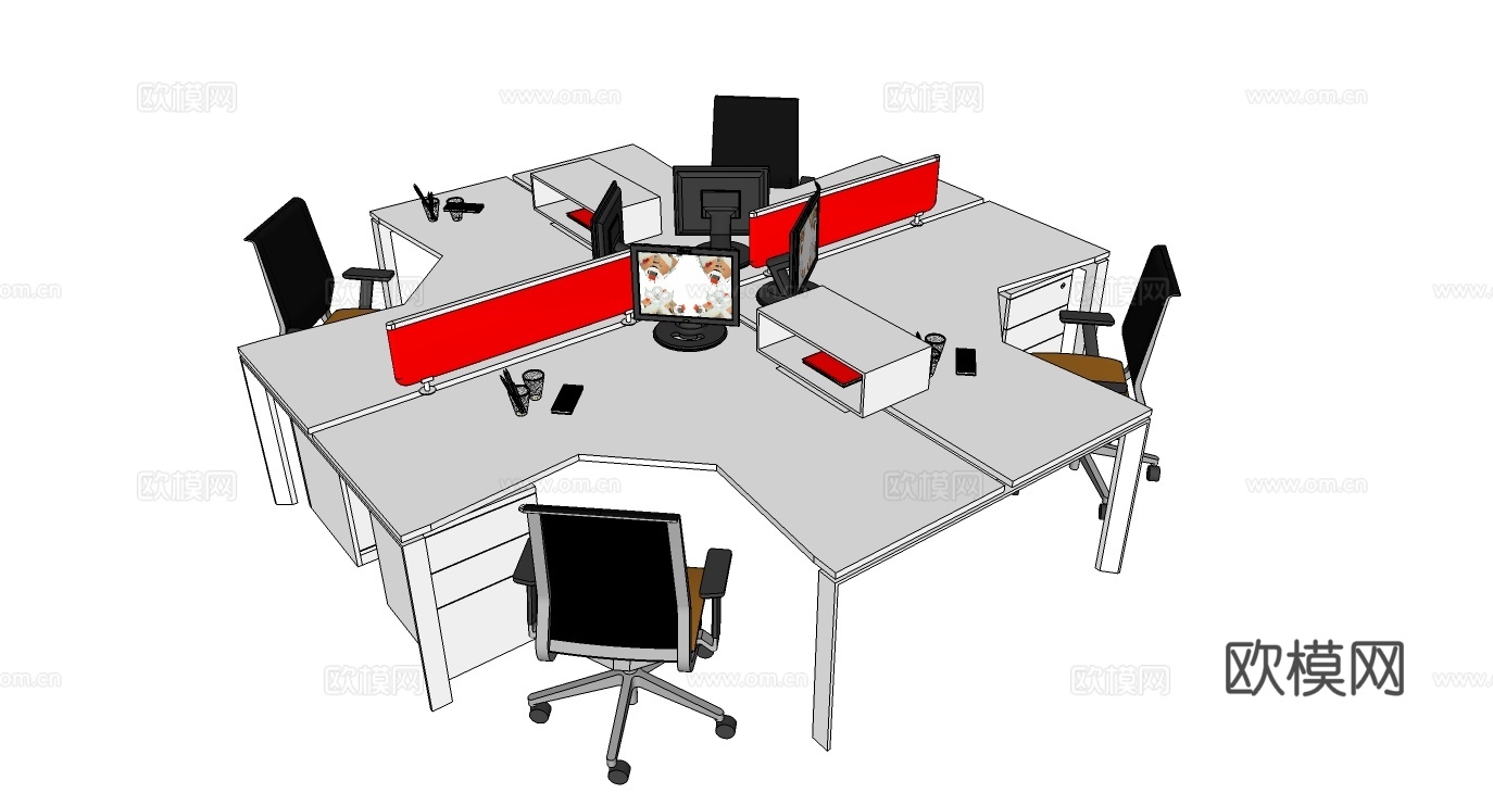 办公工位 文件柜 办公家具 工位 办公室 屏风工位su模型