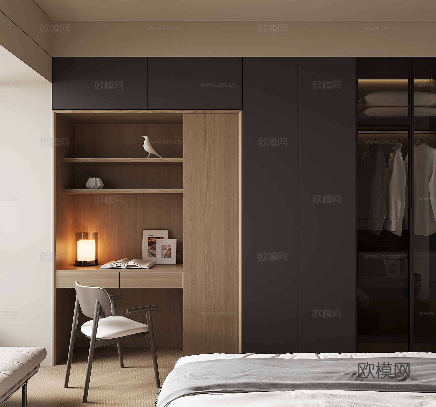 现代书桌一体柜3d模型下载