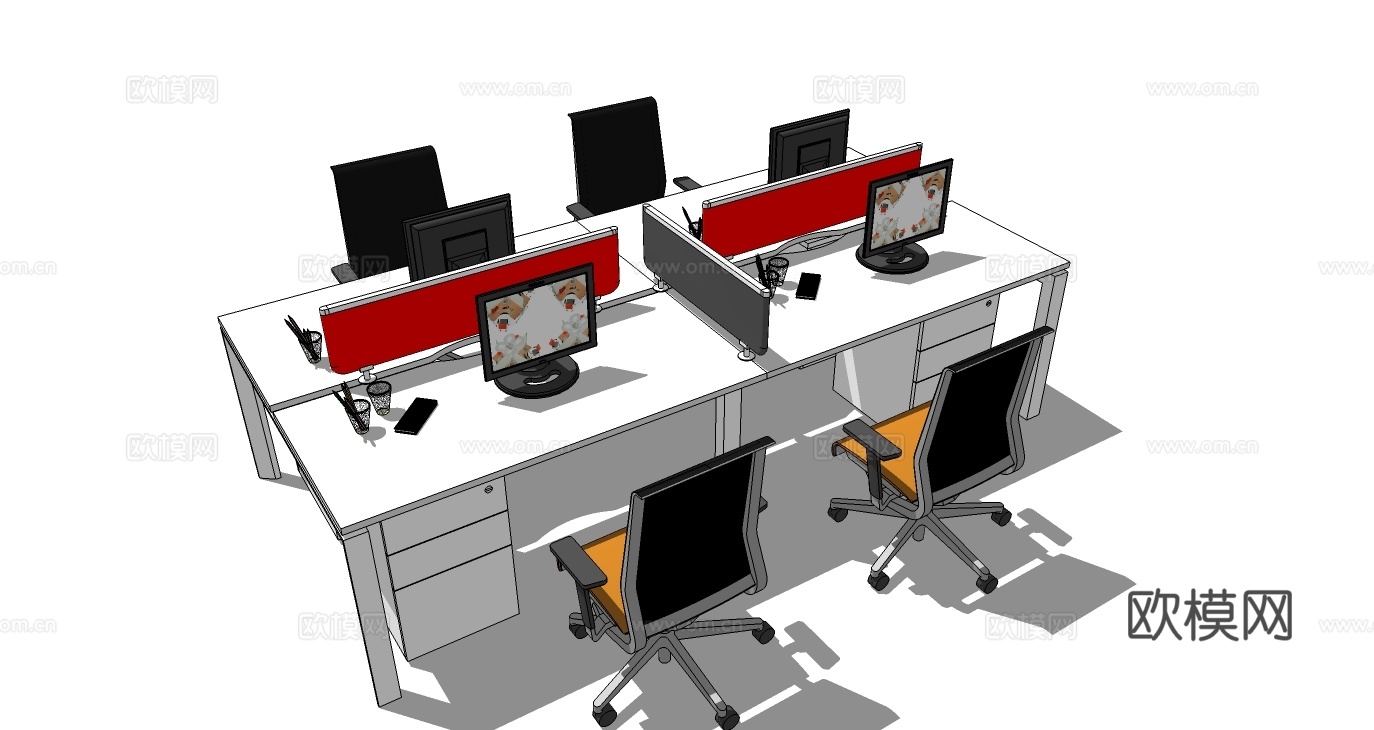 办公工位 文件柜 办公家具 工位 办公室 屏风工位su模型