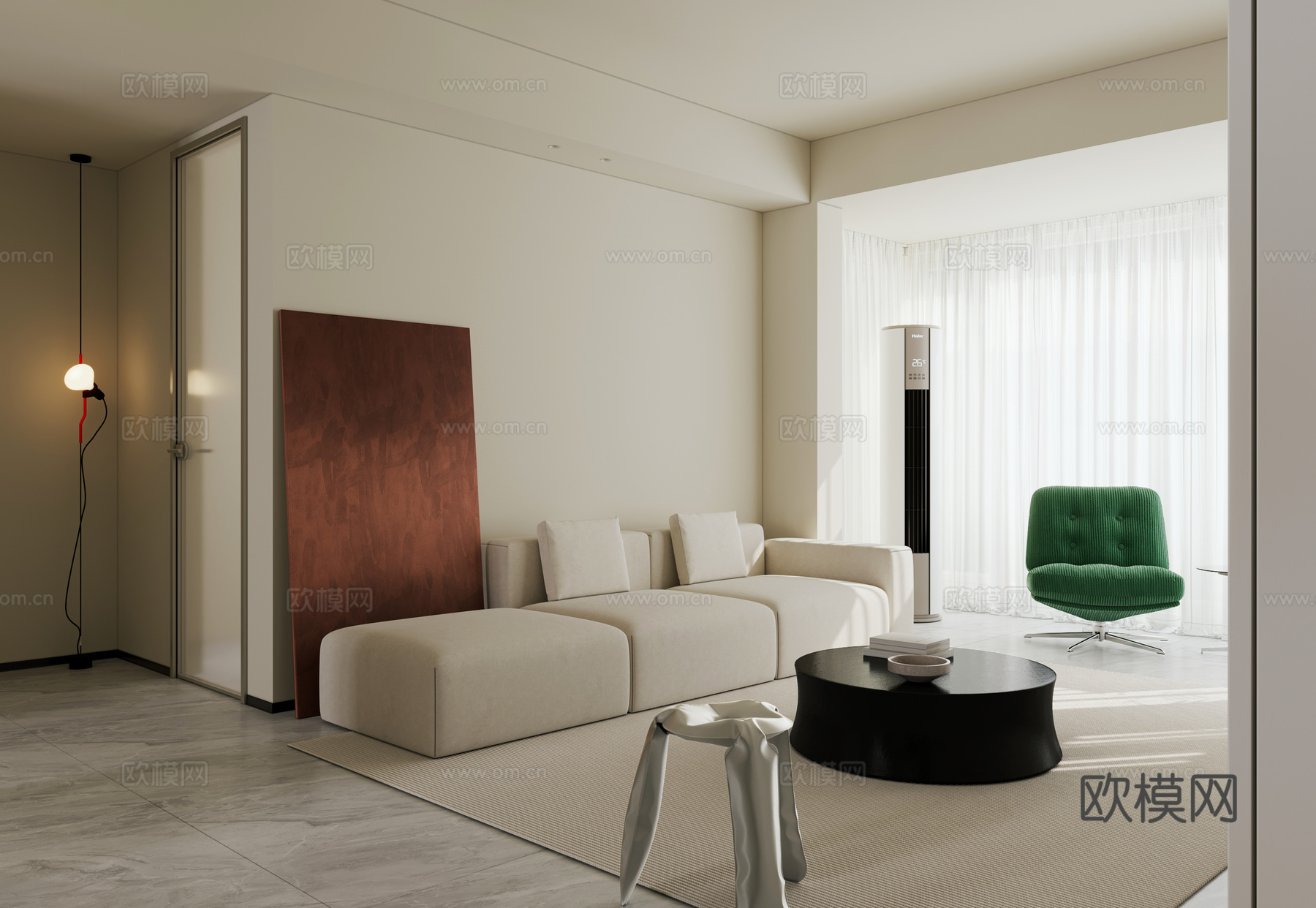 现代奶油风客餐厅 岛台餐厅 奶油风客餐厅3d模型下载（渲染图2）