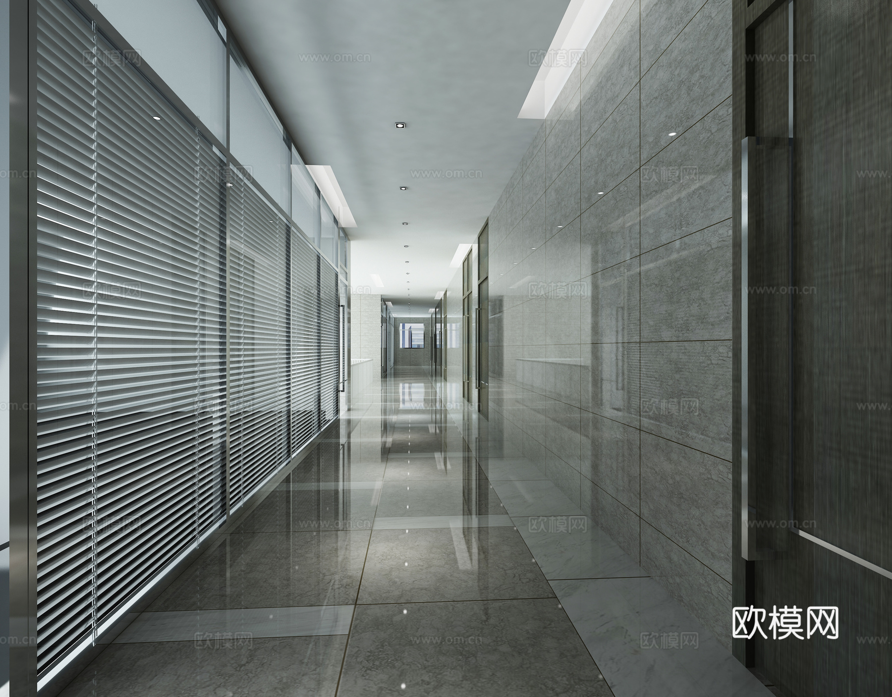 现代公司过道 3D模型 百叶帘3d模型下载