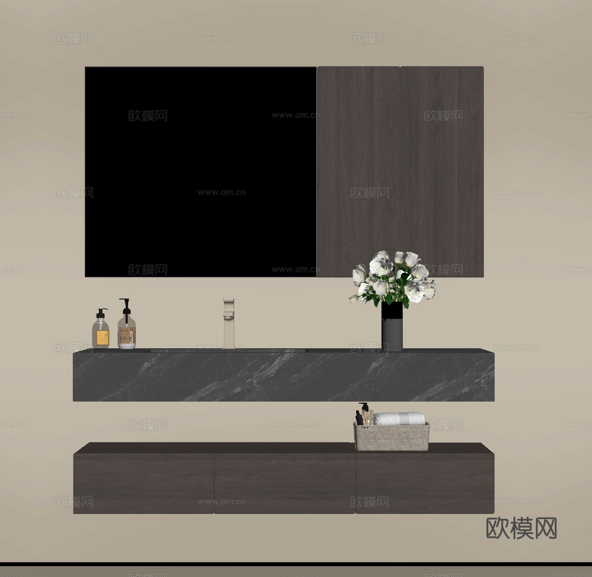 现代意式浴室柜su模型