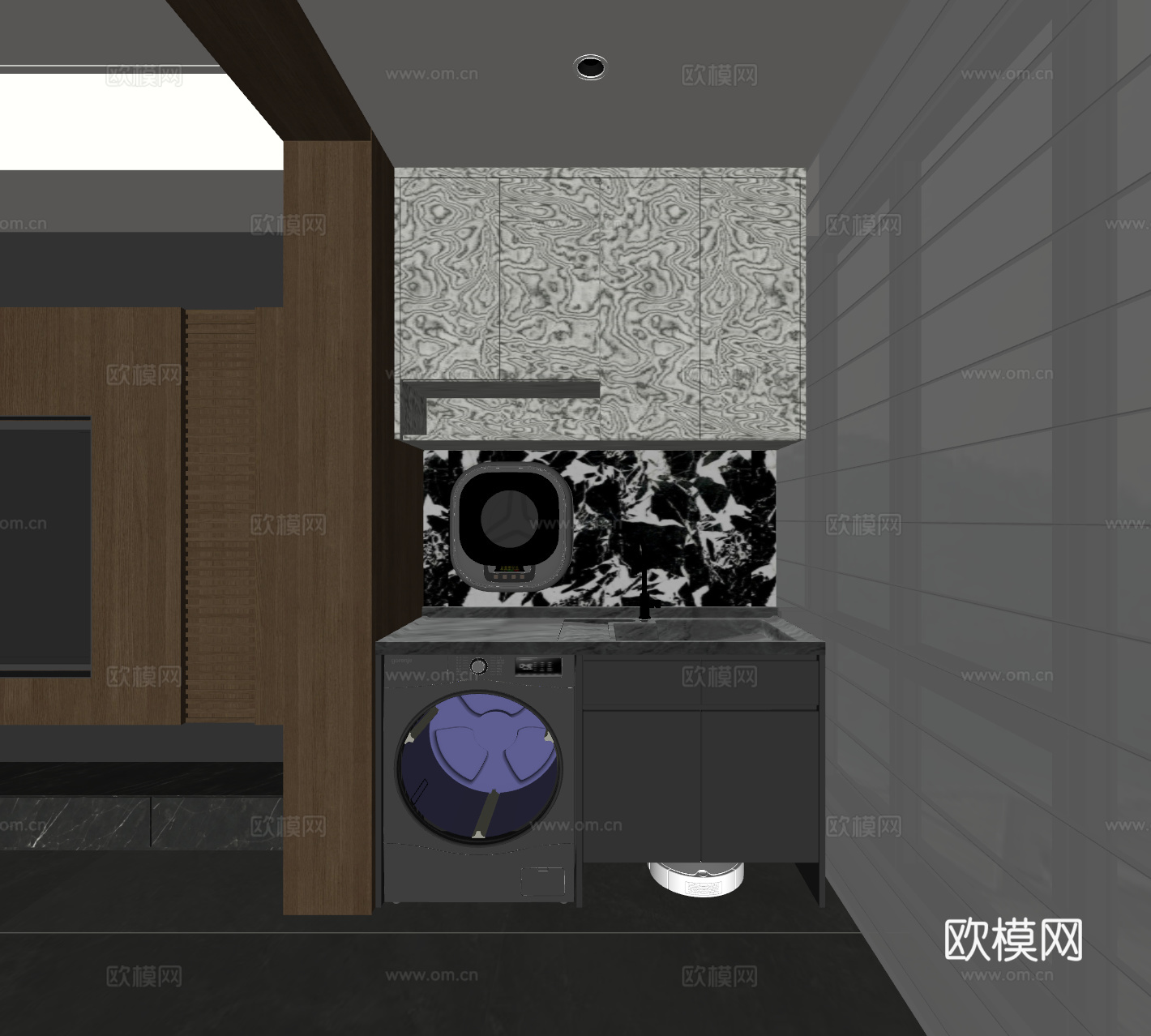 现代意式洗衣机柜 阳台柜su模型