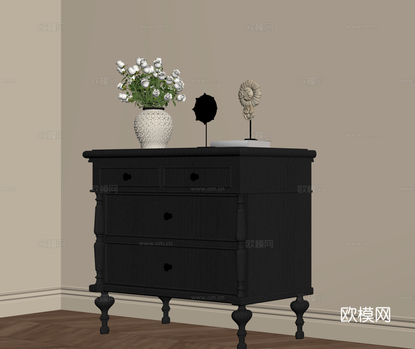 法式复古床头柜 边柜 矮柜su模型
