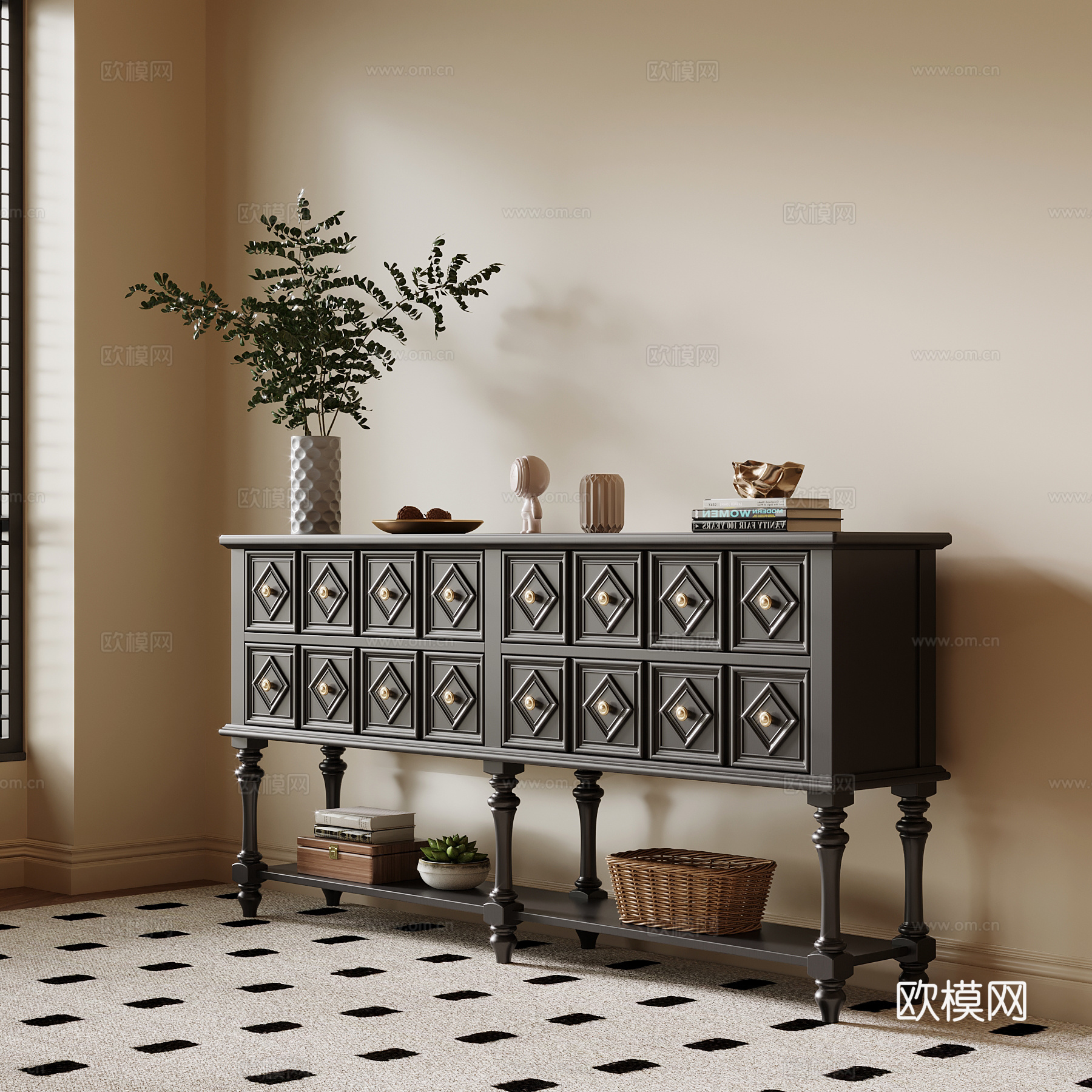 法式复古边柜 玄关柜3d模型下载
