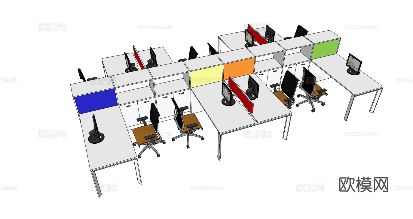 办公工位 文件柜 办公家具 工位 办公室 屏风工位su模型