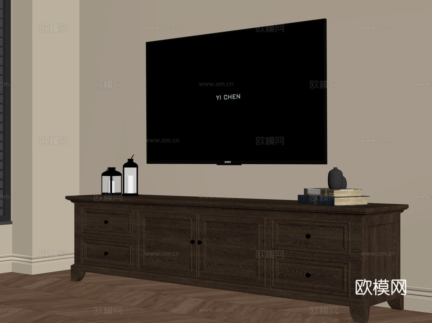 中古电视柜 复古电视柜 边柜su模型