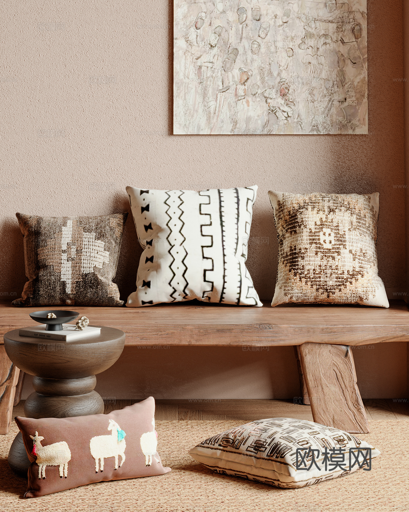 中古风抱枕 靠枕3d模型下载