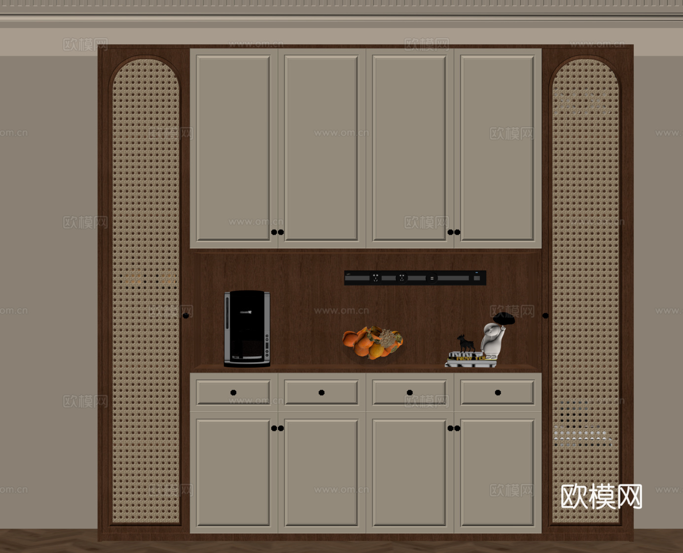 中古风餐边柜 酒柜su模型