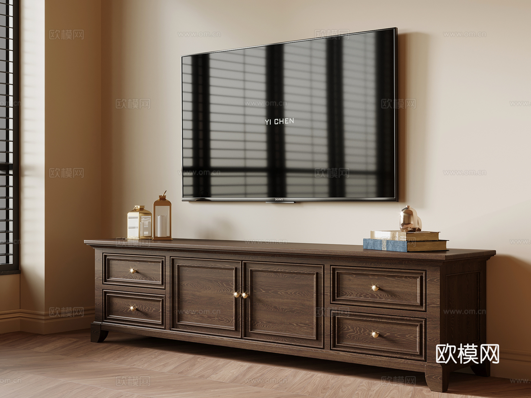 中古电视柜 复古电视柜 边柜su模型