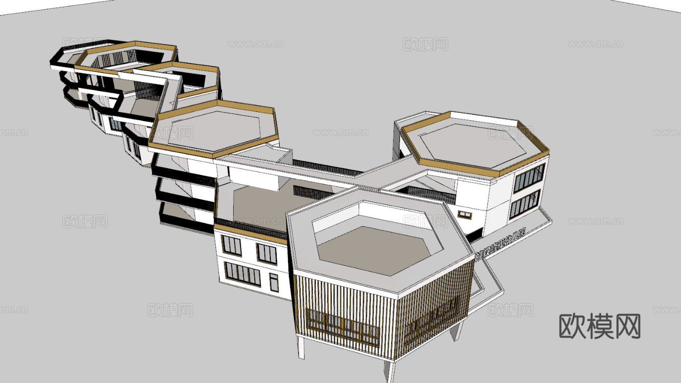 现代异形学校建筑su模型