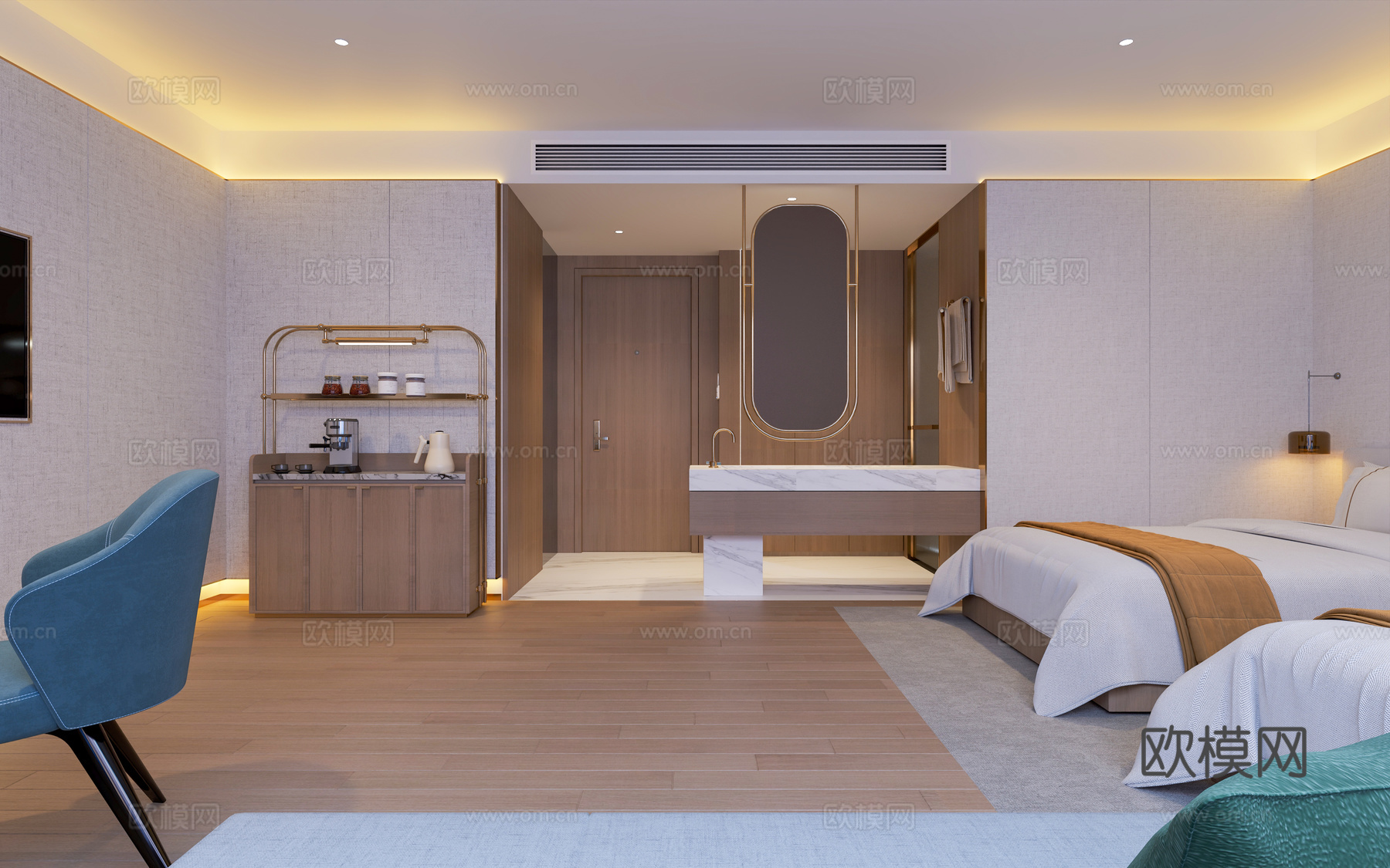 酒店标准间3d模型下载（渲染图2）