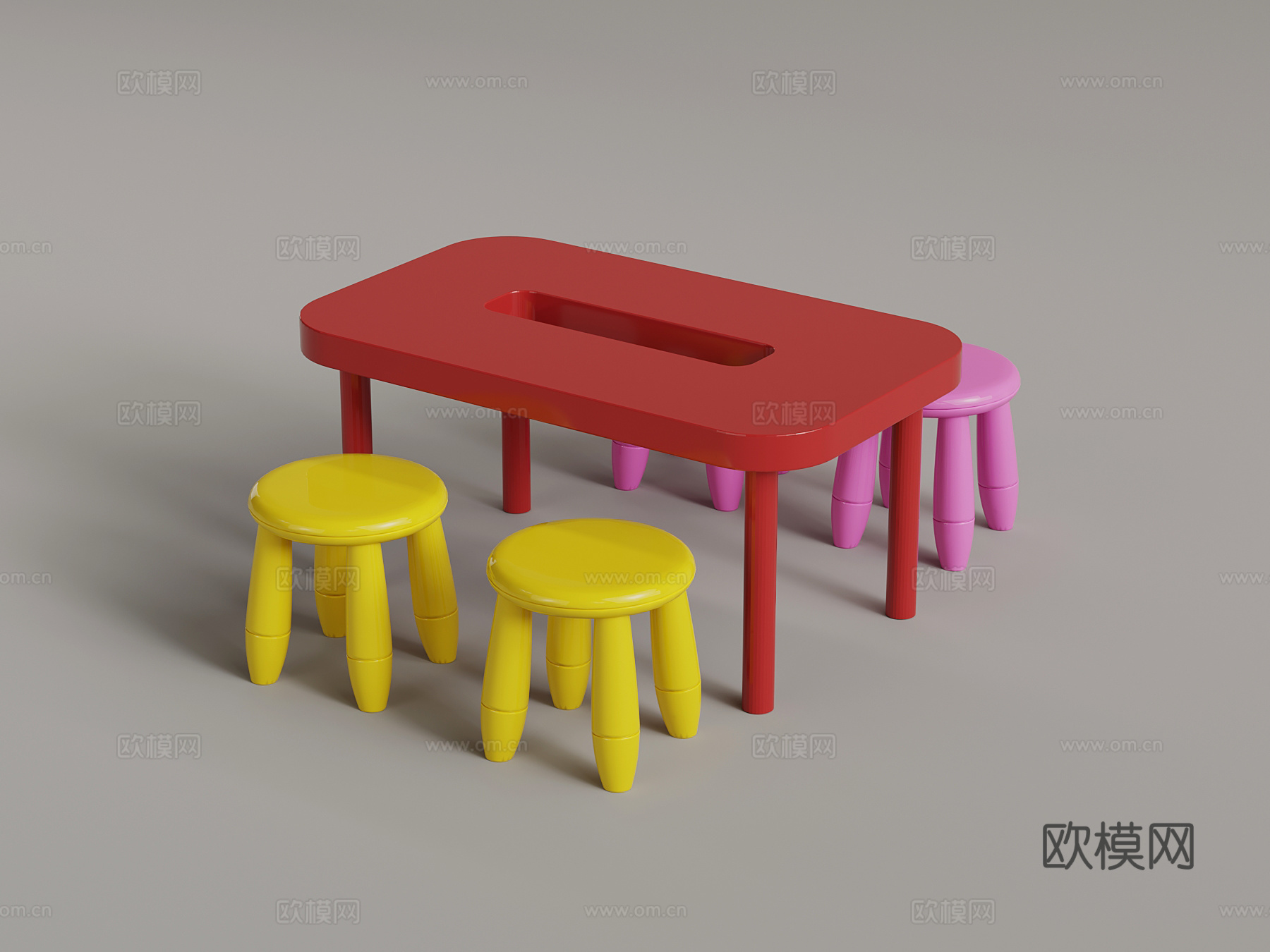 现代多巴胺桌椅 儿童桌椅3d模型下载