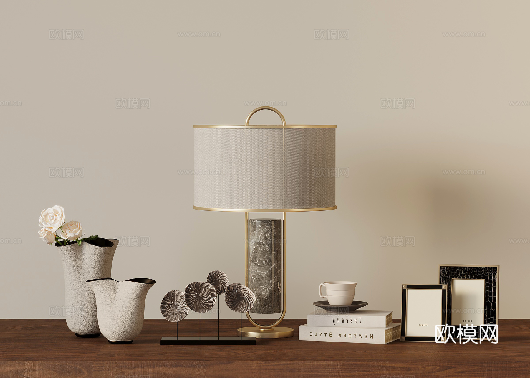 新中式摆件组合 台灯 花瓶 相框su模型