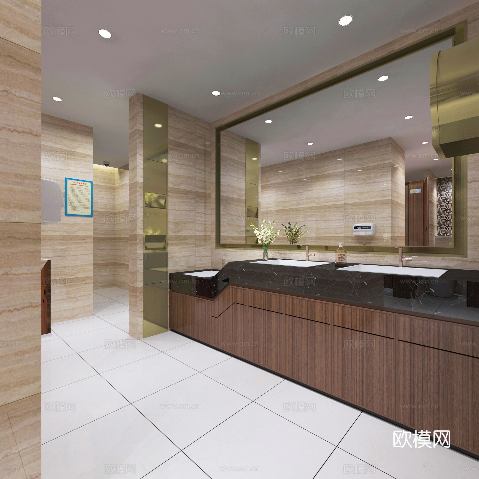 现代公共卫生间 卫生间过道 公共男卫 女卫3d模型下载（渲染图2）