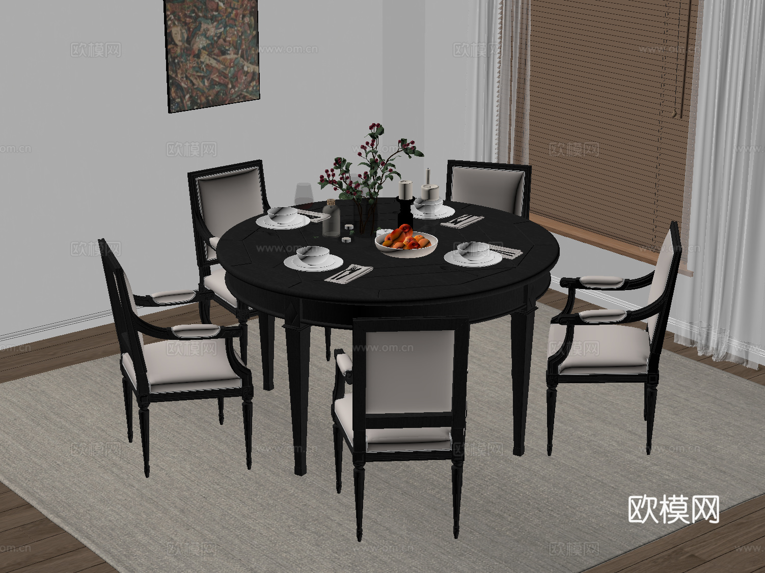 法式餐桌椅 圆形餐桌su模型