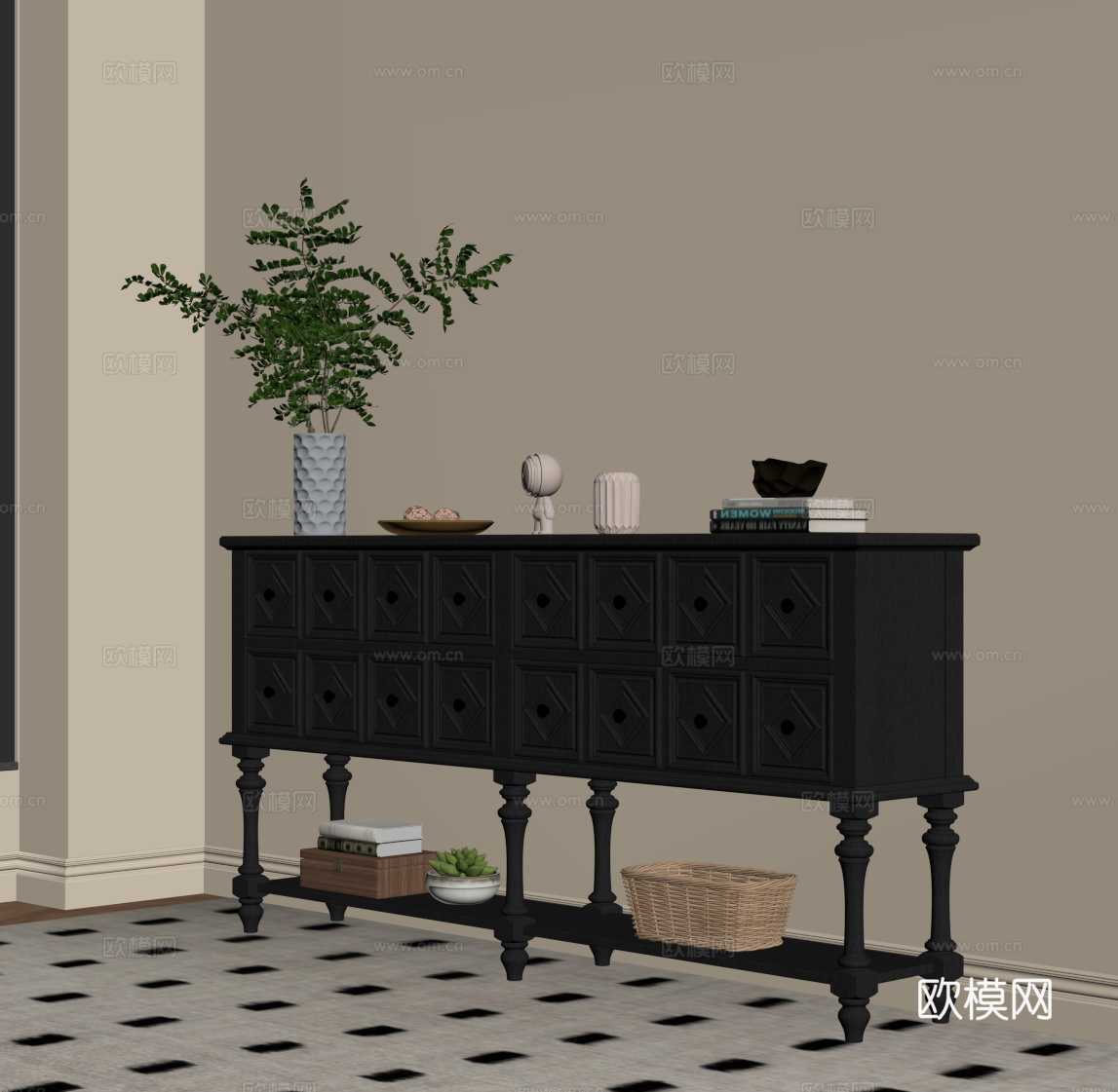 法式复古边柜 玄关柜su模型