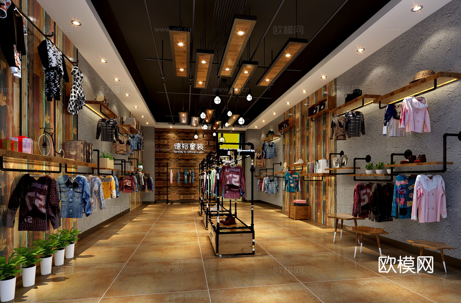 工业风儿童时尚服装店3d模型下载