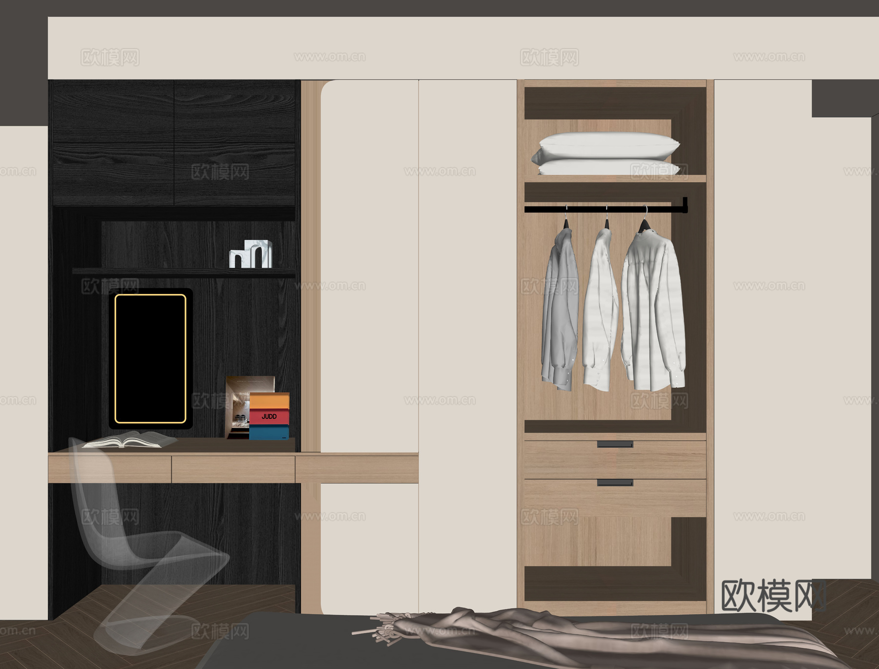 现代书桌一体柜su模型