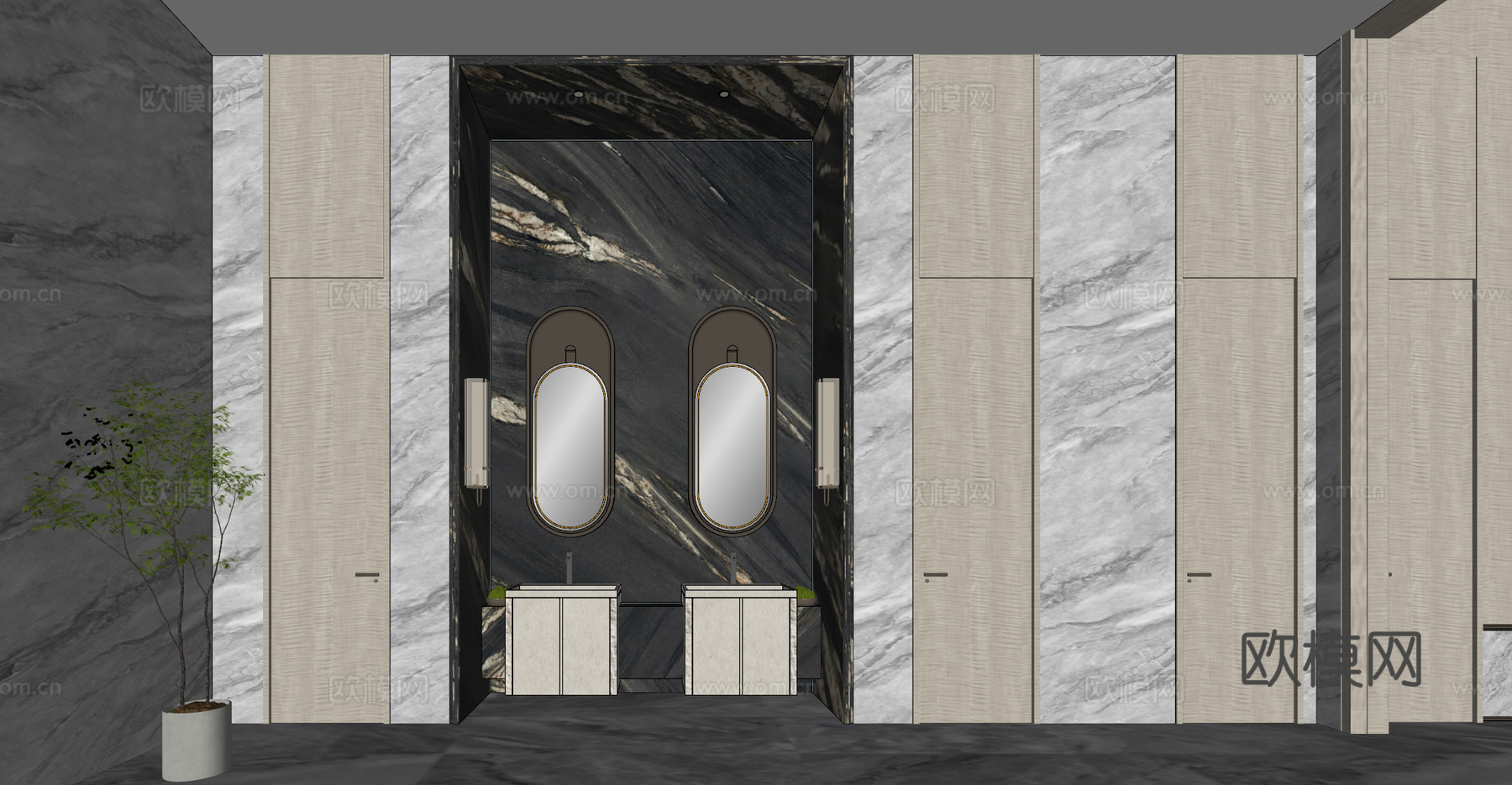 公共卫生间su模型下载（渲染图2）