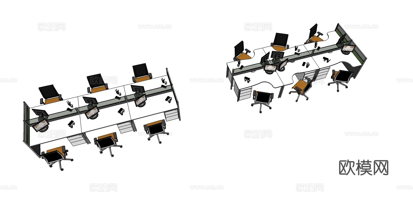 办公工位 文件柜 办公家具 工位 办公室 屏风工位su模型