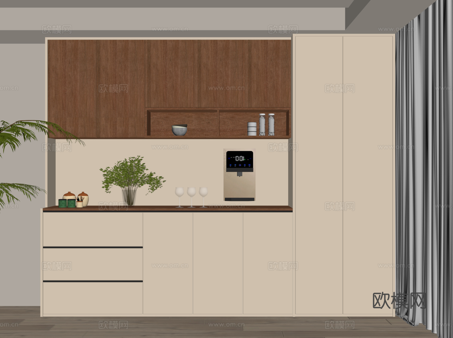 中古风酒柜 餐边柜su模型