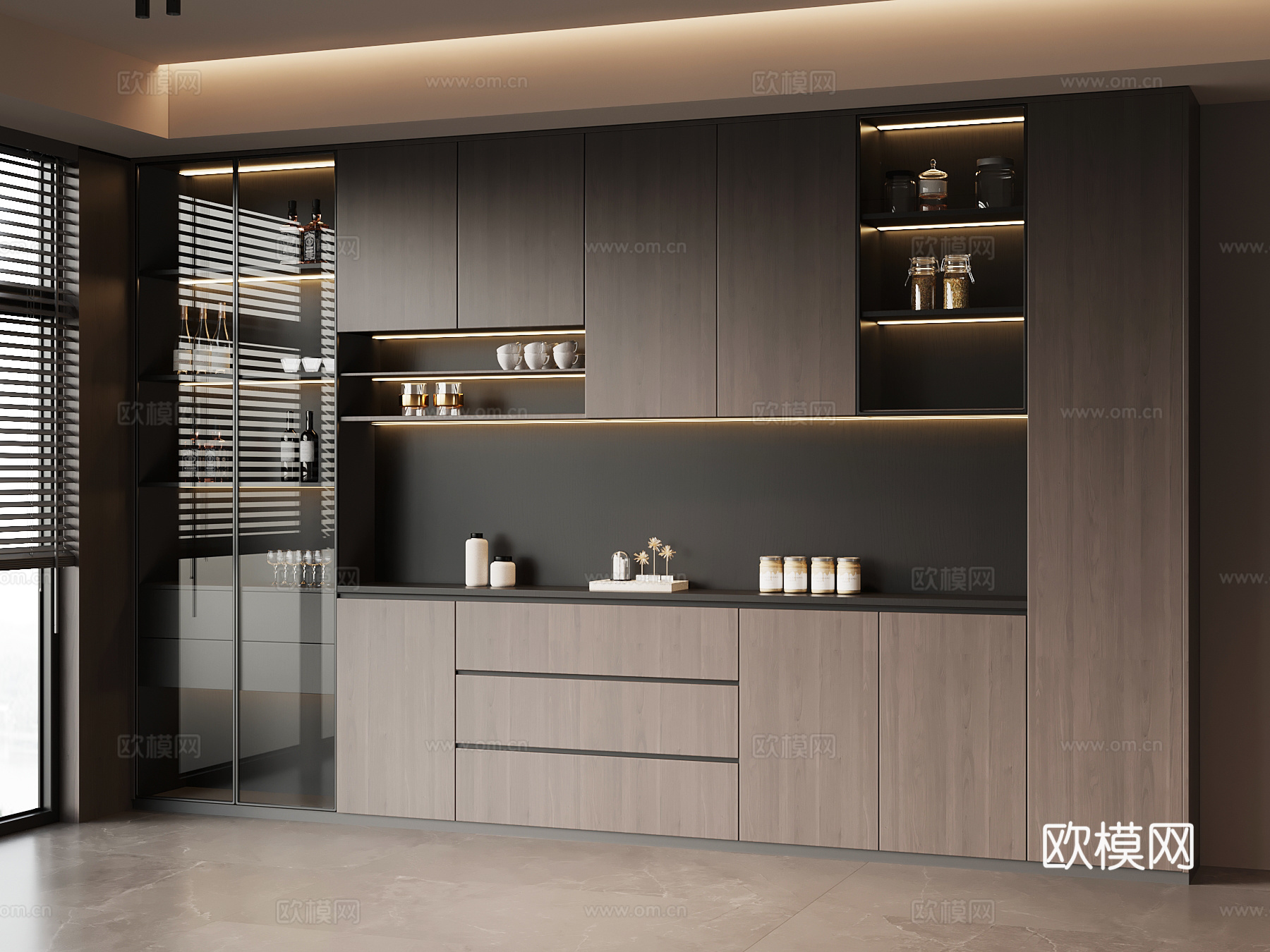 现代意式酒柜 餐边柜3d模型下载
