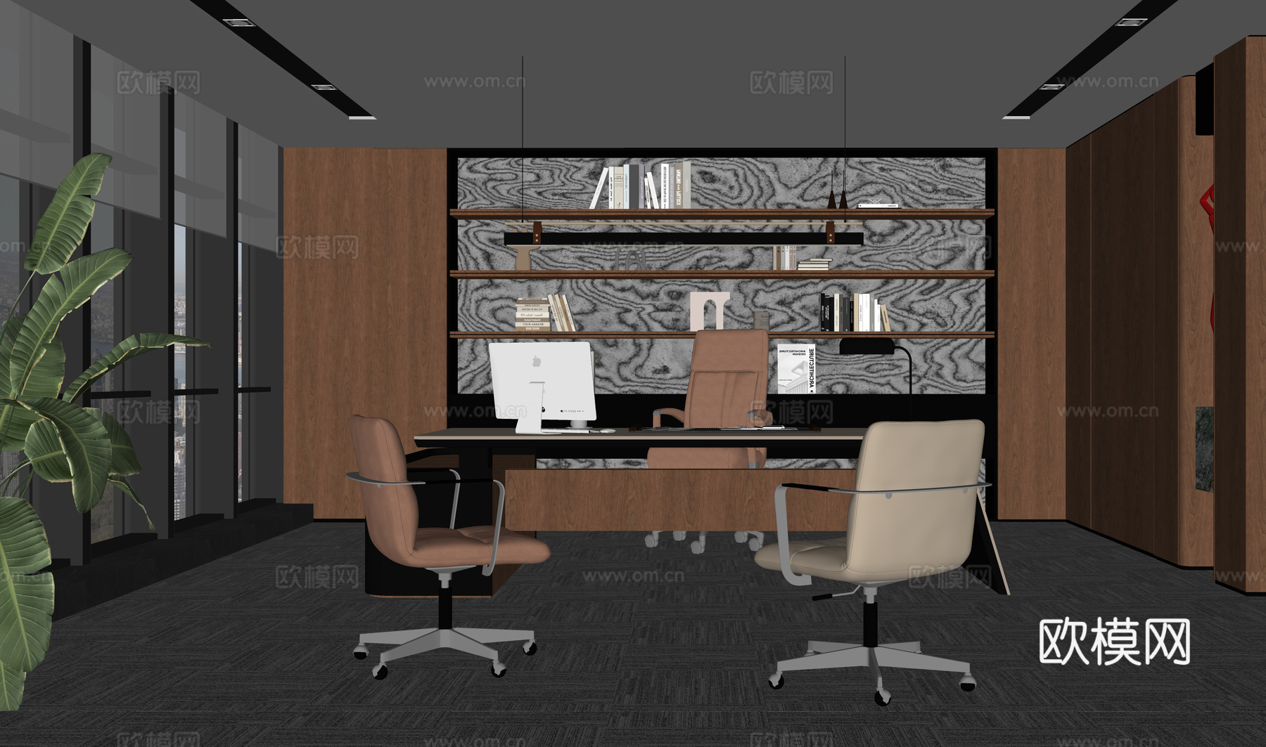 现代总经理办公室 老板办公室su模型