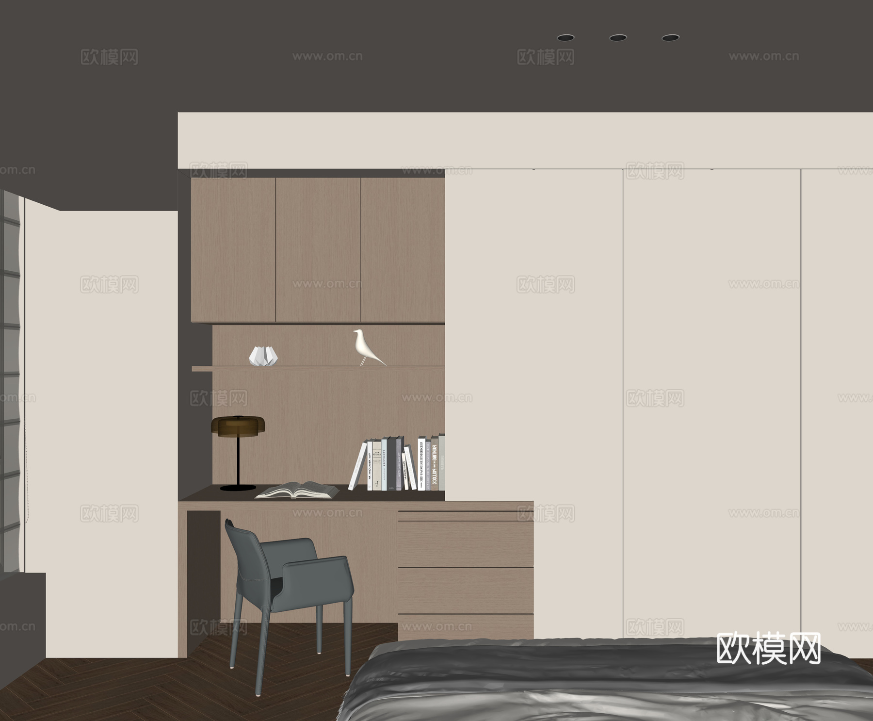 现代书桌一体柜su模型